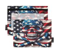 RPLIFE Lot de 2 trousses à crayons pour classeur à 3 anneaux, pochette à crayons plate souple avec fermeture éclair, essentiels pour la rentrée scolaire, 24,9 x 17,8 cm, drapeau américain crâne pirate