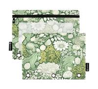 RPLIFE Lot de 2 trousses à crayons pour classeur à 3 anneaux, pochette à crayons souple à fermeture éclair avec œillets, fournitures de rentrée scolaire, 24 x 17 cm, motif floral vert