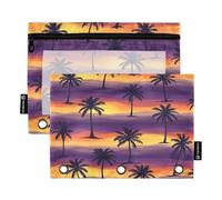 RPLIFE Lot de 2 trousses à crayons pour classeur à 3 anneaux, pochette à crayons souple et plate à 3 trous, essentiels pour la rentrée scolaire, 24 x 17 cm, palmiers tropicaux coucher de soleil