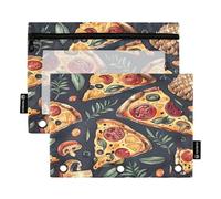 RPLIFE Lot de 2 trousses à crayons pour classeur à 3 anneaux, pochette à crayons souple et plate à fermeture éclair, essentiels pour la rentrée scolaire, 24 x 17 cm, tranches de pizza et ananas