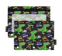 RPLIFE Lot de 2 trousses à crayons pour classeur à 3 anneaux, pochette souple à 3 anneaux, essentiels pour la rentrée scolaire, 24 x 17 cm, ballon de football dinosaure ludique