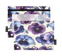 RPLIFE Lot de 2 trousses à crayons pour classeur à 3 anneaux, pochette souple à 3 anneaux, essentiels pour la rentrée scolaire, 24 x 17 cm, pensées bleues et violettes