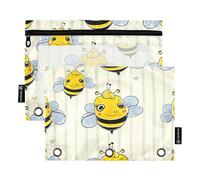 RPLIFE Lot de 2 trousses à crayons pour classeur à 3 anneaux, pochette souple à fermeture éclair avec œillets, fournitures de rentrée scolaire, 24 x 17 cm, jolies abeilles à rayures