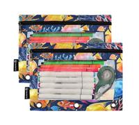 RPLIFE Lot de 2 trousses à crayons pour classeur à 3 anneaux, pochette souple en PVC avec fermeture éclair, essentiels pour la rentrée scolaire, 24 x 17 cm, coraux vibrants, bleu poisson