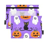 RPLIFE Lot de 2 trousses à crayons pour classeur à 3 anneaux, trousse à crayons plate transparente et douce, fournitures de rentrée scolaire, 24 x 17 cm, violet d'Halloween fantaisiste