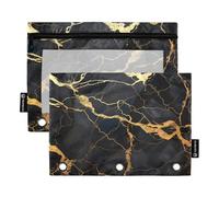 RPLIFE Lot de 2 trousses à crayons pour classeur à 3 anneaux, trousse à crayons plate transparente et douce, fournitures de rentrée scolaire, 24 x 17 cm, marbre noir et doré