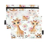 RPLIFE Lot de 2 trousses à crayons pour classeur à 3 anneaux, trousse à crayons plate transparente et souple, fournitures scolaires, 24 x 17 cm, yeux de girafes mignons de dessin animé