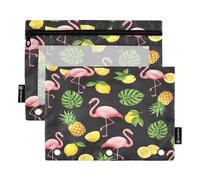 RPLIFE Lot de 2 trousses à crayons pour classeur à 3 anneaux, trousse à crayons souple à fermeture éclair avec œillets, essentiels pour la rentrée scolaire, 24 x 17 cm, ananas tropicaux, flamants