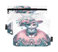 RPLIFE Lot de 2 trousses à crayons pour classeur à 3 anneaux, trousse à crayons souple à fermeture éclair plate, essentiels pour la rentrée scolaire, 24 x 17 cm, chat amusant