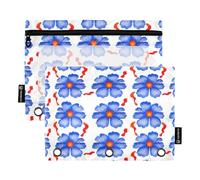 RPLIFE Lot de 2 trousses à crayons pour classeur à 3 anneaux, trousse à crayons souple plate, essentiels pour la rentrée scolaire, 24 x 17 cm, fleurs aquarelles bleues