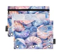 RPLIFE Lot de 2 trousses à crayons pour classeur à 3 anneaux, trousse à crayons souple plate, essentiels pour la rentrée scolaire, 24 x 17 cm, coquillages bleus et roses