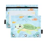 RPLIFE Lot de 2 trousses à crayons pour classeur à 3 anneaux, trousse à crayons souple plate, essentiels pour la rentrée scolaire, 24 x 17 cm, motif tortue de dessin animé
