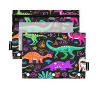 RPLIFE Lot de 2 trousses à crayons pour classeur à 3 anneaux, trousse à crayons souple plate, fournitures de rentrée scolaire, 24 x 17 cm, dinosaures colorés