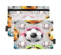 RPLIFE Lot de 2 trousses à crayons pour classeur à 3 anneaux, trousse à crayons souple pour classeur, fournitures de rentrée scolaire, 24 x 17 cm, ballons de football gris