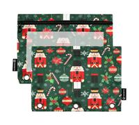 RPLIFE Lot de 2 trousses à crayons pour classeur à 3 anneaux, trousse plate avec fermeture éclair, fournitures de rentrée scolaire, 24 x 17 cm, motif casse-noisette de Noël, vert