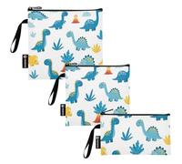 RPLIFE Lot de 3 sacs à goûter et à sandwich réutilisables avec fermeture éclair - Motif dinosaures de dessin animé - Lavable - Pour étudiants - S/M/L