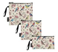 RPLIFE Lot de 3 sacs à goûter et à sandwich réutilisables avec fermeture éclair pour enfants et adultes Motif floral Beige
