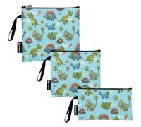 RPLIFE Lot de 3 sacs à goûter et à sandwichs mignons dinosaures de dessin animé réutilisables et lavables avec fermeture éclair pour étudiants (lot de 3 : S/M/L)
