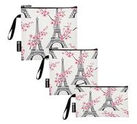 RPLIFE Lot de 3 sacs à sandwich et collation réutilisables en tissu lavable avec fermeture éclair pour étudiants Motif Tour Eiffel Rose
