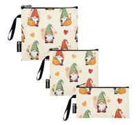 RPLIFE Lot de 3 sacs à sandwich réutilisables avec fermeture éclair et motif nains d'automne beiges - Sacs à déjeuner lavables pour l'école, le bureau, les voyages, le travail