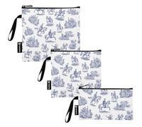 RPLIFE Lot de 3 sacs à sandwich réutilisables avec fermeture éclair - Motif chevaux vintage - Bleu - Sacs à déjeuner lavables pour étudiants (S/M/L)