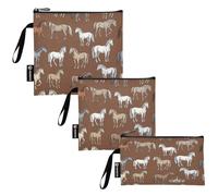 RPLIFE Lot de 3 sacs à sandwich réutilisables en tissu lavable marron naturel avec fermeture éclair pour l'école, les voyages, le travail, le bureau (lot de 3 : S/M/L)