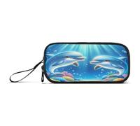 RPLIFE Mignon dauphins animaux marins trousse crayon sac toile crayon pochette crayon trousse adulte
