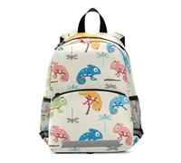 RPLIFE Mini sac à dos coloré caméléons libellules crème pour tout-petit garçon avec laisse, sac à dos de voyage pour petit enfant, 3 à 6 ans, taille M