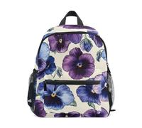RPLIFE Mini sac à dos de voyage avec étiquette nominative, motif pensées bleues et violettes pour enfants, 3 à 8 ans