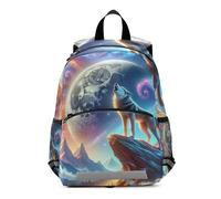 RPLIFE Mini sac à dos Howling Wolf Galaxy Moon pour tout-petits, filles, garçons, enfants, sac à dos d'école, sac de voyage, sac à livres de 3 à 6 ans, taille M
