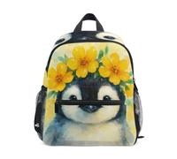 RPLIFE Mini sac à dos pingouin à fleurs jaunes pour tout-petits filles garçons, Pingouin Fleur Jaune, Small, Sacs à dos cool imprimé football