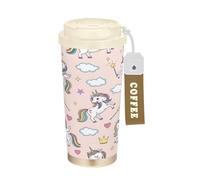 RPLIFE Mug de voyage isotherme à double paroi sous vide avec paille et couvercle à filtre, motif licornes et crinière arc-en-ciel, pour bureau, école, fête, camping 40 ml