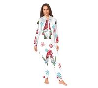 RPLIFE Nains de Noël chapeaux festifs rouge bleu pyjama grenouillère adulte femme, pyjama de Noël une pièce en peluche taille L