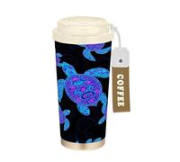 RPLIFE Neon Sea Turtles Tasse à café de voyage isotherme à double paroi avec revêtement en céramique pour école, bureau, fête, camping Noir 40 ml