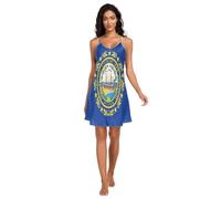 RPLIFE New Hampshire State Flag Chemise de nuit en satin pour femme, bretelles spaghetti réglables et col en V, taille S, Drapeau de l'État du New Hampshire, S