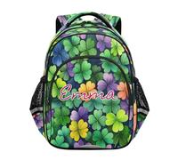 RPLIFE Nom personnalisé Lucky Clover Green Kids Backpack pour l'école, sac à dos pour ordinateur portable pour filles, Trèfle porte-bonheur vert, 17 Inch, Sacs à dos traditionnels