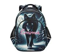 RPLIFE Nom personnalisé Winter Wolf Forest Dark Kids Sac à dos pour l'école, sac à dos pour garçons école primaire, Winter Wolf Forest Dark, 15 Inch, Sacs à dos traditionnels