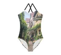 RPLIFE Old German Town Maillot de bain une pièce pour petite fille, maillot de bain de plage pour enfants, filles, maillot de bain athlétique, Vieille ville allemande, 3 ans