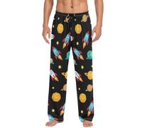 RPLIFE Pantalon de pyjama pour homme avec poches, motif fusées mignonnes de dessins animés, pantalon de détente noir, pantalon de pyjama léger pour hommes, tailles S à XXL, Mignon Cartoon Rockets Noir
