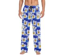 RPLIFE Pantalon de pyjama pour homme, motif fleurs de pensées bleues et blanches, pantalon de détente pour homme avec poches, pantalon de pyjama confortable pour homme, tailles S à XXL, Fleurs de
