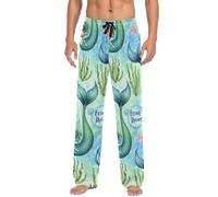RPLIFE Pantalon de pyjama pour homme, motif sirènes aquarelle, bleu et vert, pantalon de détente pour homme avec poches, pantalon de pyjama léger pour homme (L)