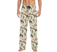 RPLIFE Pantalon de pyjama pour homme, style rétro, cow-boys chevaux, beige, pantalon de détente pour homme avec poches, pantalon de pyjama léger pour homme, tailles S à XXL, Chevaux Cowboys rétro
