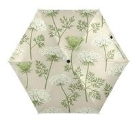 RPLIFE Parapluie beige à fleurs vertes et blanches pour le soleil, parapluies légers et durables pour le soleil pour femme, parapluies de voyage pour le soleil
