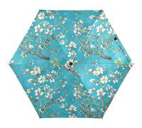 RPLIFE Parapluie compact, léger et portable UPF pour femme, parapluies de voyage pour soleil, fleurs d'arbre, bleu turquoise