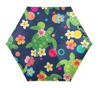 RPLIFE Parapluie compact, taille compacte pour sac à dos/sacs à main, parapluies de voyage pour soleil, tortues vertes, fleurs tropicales, bleu