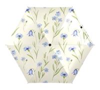 RPLIFE Parapluie compact, taille compacte pour sacs à dos/sacs à main, parapluies de voyage pour soleil, fleurs sauvages bleues, crème