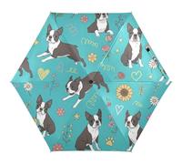 RPLIFE Parapluie de voyage coupe-vent compact pour voyage, parapluie pour sac à dos/sac à main, soleil, chiens mignons, fleurs, turquoise