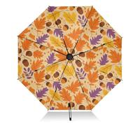 RPLIFE Parapluie de voyage coupe-vent orange jaune feuilles d'automne léger et durable pour femme, parapluie de voyage pour la pluie et le soleil