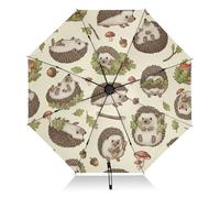 RPLIFE Parapluie de voyage coupe-vent, petit compact, ouverture automatique, sac à dos, sac à main, idéal pour les femmes, joli hérisson, jaune