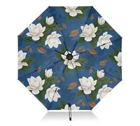 RPLIFE Parapluie de voyage coupe-vent pour pluie, compact, ouverture automatique, sac à dos, sac à main, idéal pour les femmes, fleurs blanches, bleu marine